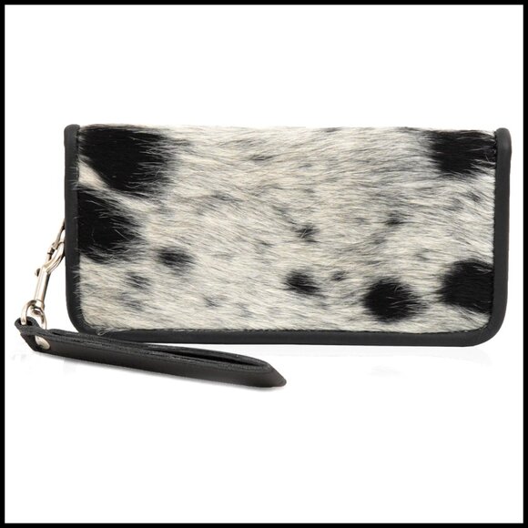 Genuine Cowhide Leather Clutch Wristlet with Detachable Strap